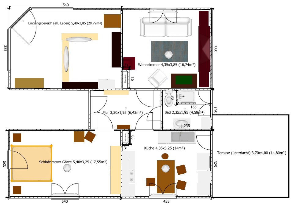 Grundriss der Ferienwohnung im Erdgeschoss